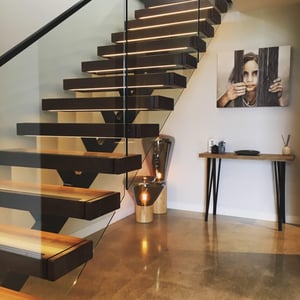 Walnut Stairs with Brass non-slip strips and LED lights